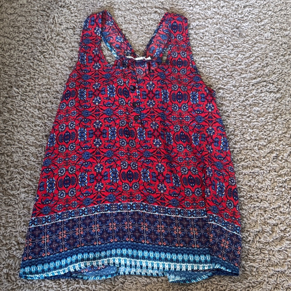Pink Rose Vibrant Red and Navy Tank Top
